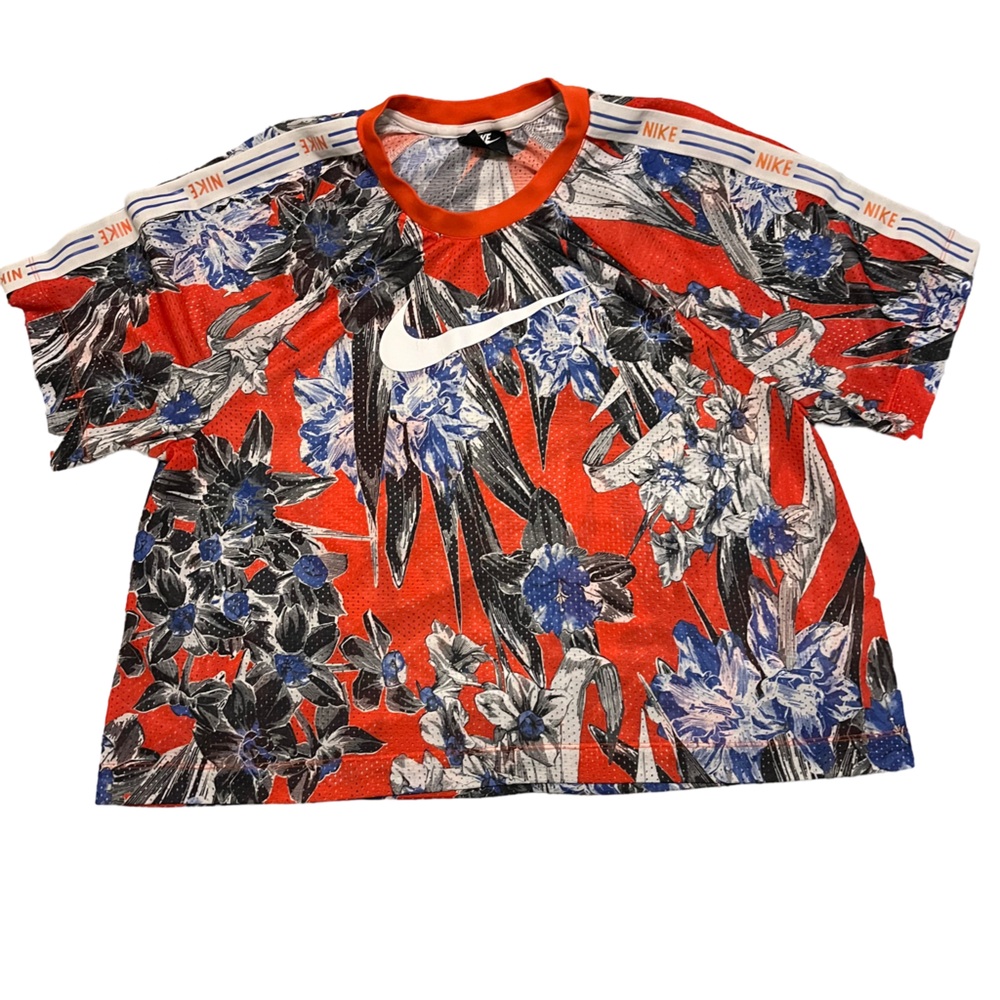 Nike Sportswear Shirt Women's 1X Floral Hyper Femme Mesh Crop Top Active